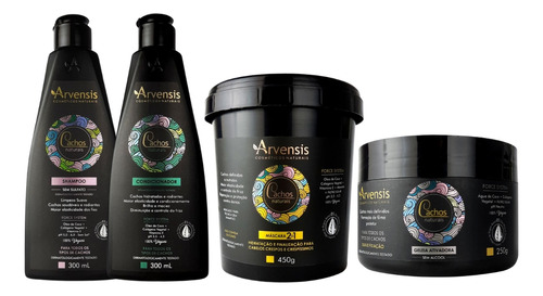 Kit Arvensis Cachos Shampoo Cond Máscara 2x1 Geleia Suave