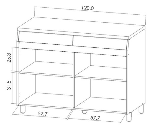 Balcão Modular Simone Mendes 120cm 2 Portas 2 Gavetas Nesher