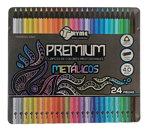 Tryme 24 Lapices De Colores Metalicos Profesionales Premium 