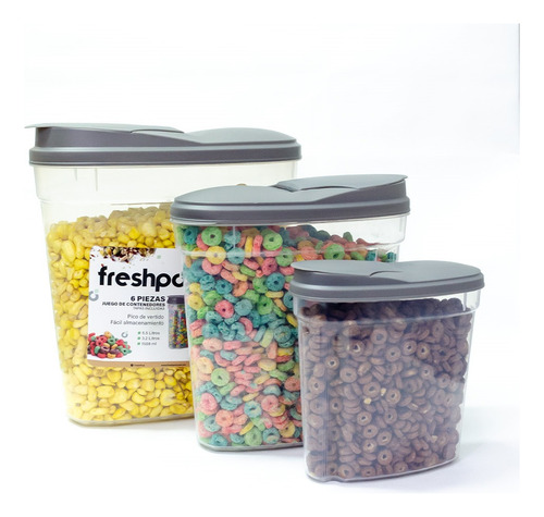 Juego De 3 Cerealeros Plástico Con Tapa Freshpod Ehd8133