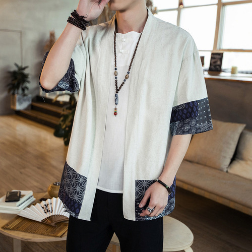 Camisa Hanfu Cárdigan Retales Informal Hombre Estilo Chino