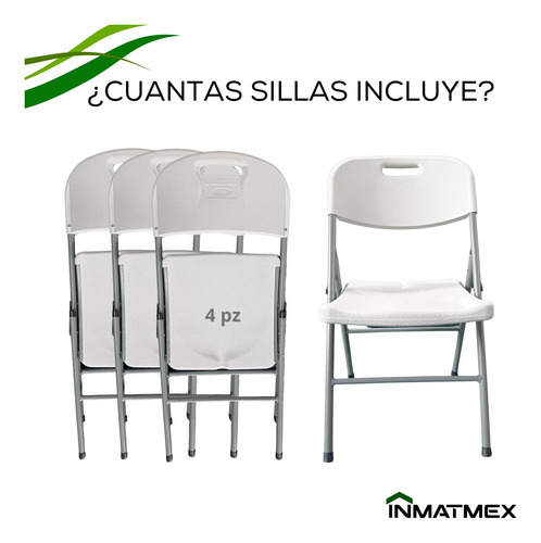 Set De 4 Sillas Plegables De Plástico Color Blanco