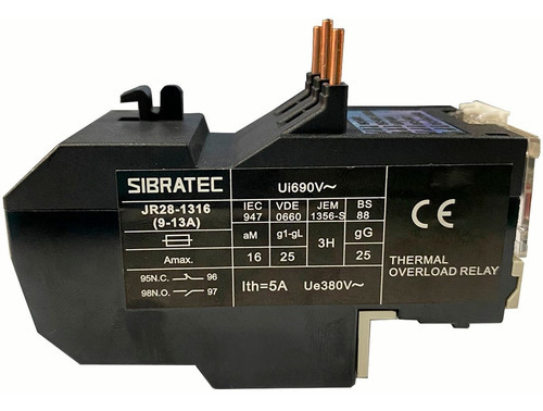 Relé Térmico De Sobrecarga 9-13a 1na+1nf Jr28 1316 Sibratec 24-110-220v-380-440v
