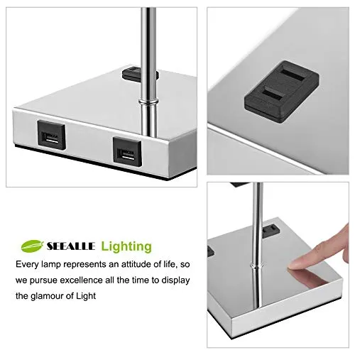 Lámpara De Mesa Táctil 2 Puertos Usb Y Enchufes Lám...