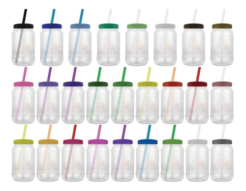 Imagen 1 de 10 de Mason Jar,bules,dulcero 500ml Tapa Popote 40 Piezas Lisas