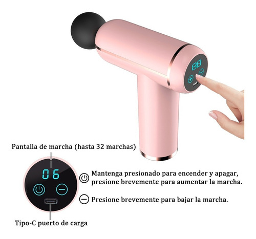 Imagen 2 de 7 de Pistola Masajeadora De Músculos Con Pantalla Recargable