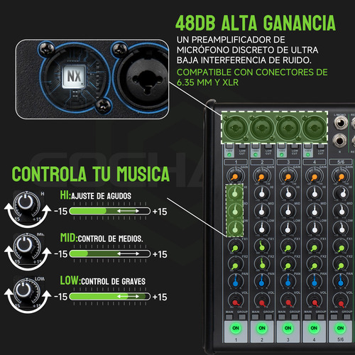 Audio Mixer Gochanmi M6 Dj 6 Canales Con X2 99 Efectos Dsp