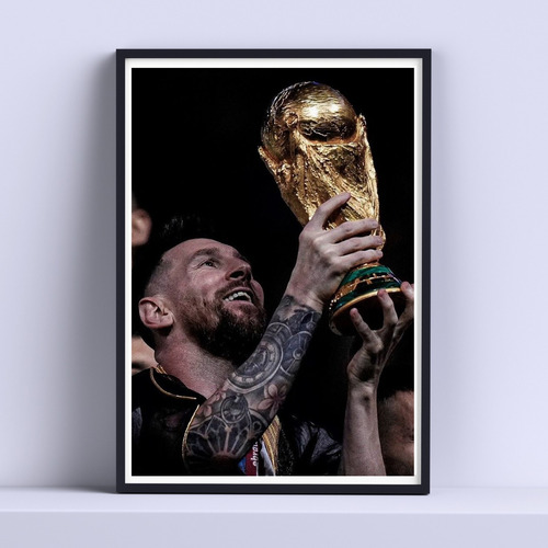 Cuadro Messi Y La Copa Del Mundo 30x40cm Con Vidrio