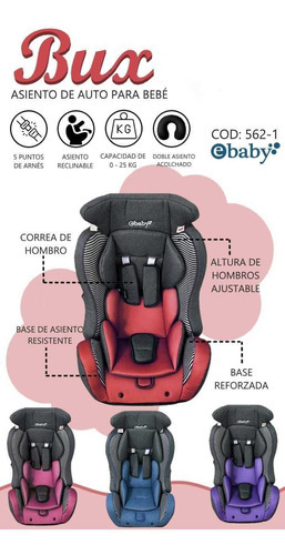 Silla De Auto Para Bebe Ebaby Ev562 Bux Nuevos Colores Color Rojo Color