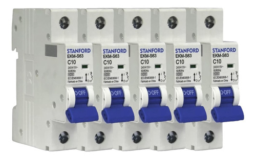 5 Interruptor Automatico Monofasico C10 Curva C Stanford