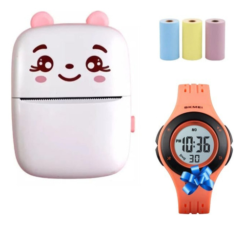 Mini Impresora Térmica Rollo Autodeshivo Y Reloj De Regalo!