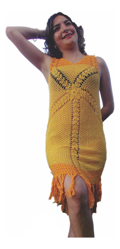 Vestido Manawee Mujer Midi Tejido Crochet 