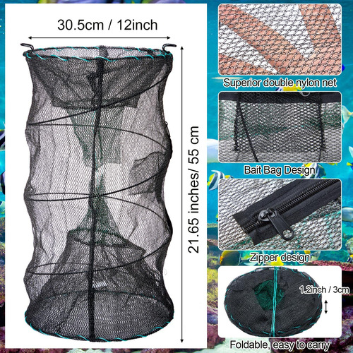 3 Trampas De Pececillos Cilíndricas Hexagonales De Cangrejo,