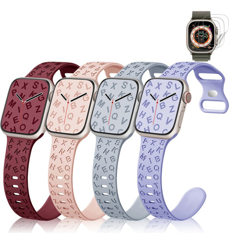 4 Correa + 3 Mica Para Apple Watch 9 8 7 6 5 Iwatch Se Ultra