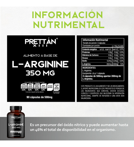 L-arginina Suplemento 90 Cápsulas 500mg Prettan