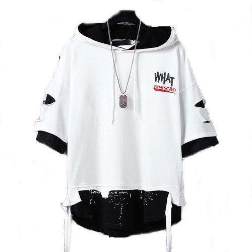 Sudadera Ancha De Manga Corta Para Hombre Trend Hip-hop Styl