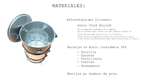 Cilindro Peruano, Horno Asadores, Parrilla, Carbon, Ahumador