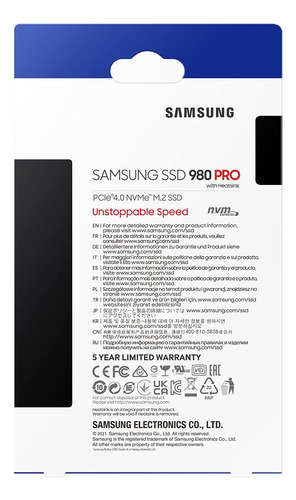 Ssd Samsung, Mz-v8p1t0cw, 980 Pro, 1tb Pcie Gen 4 Nvme M.2