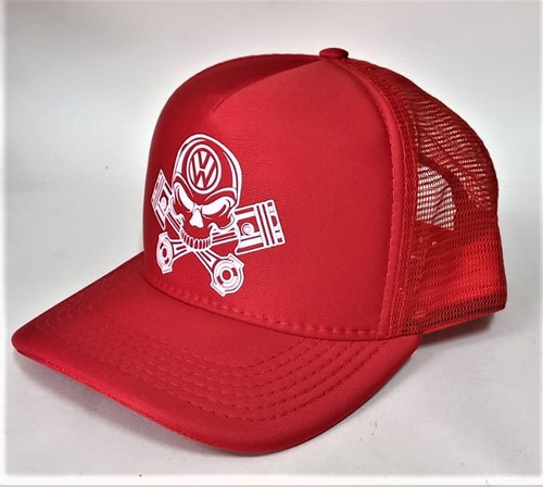Boné Aba Curva Volks Vw Skull Caveira Snap Red Edit Premium