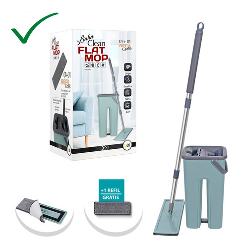 Imagem 1 de 6 de Kit Rodo Mágico Flat Mop Com Balde E Refil Grátis Moop Mope