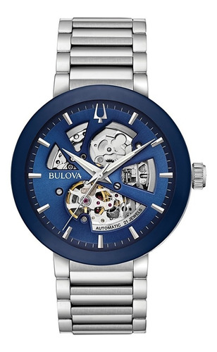 Reloj Bulova Automático Azul Original Hombre Time Square Color de la correa Plateado