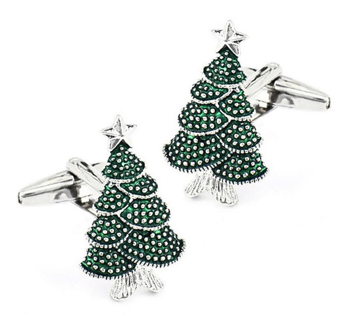 Mancuernillas Arbol De Navidad Verde Fiestas Navideño E-544 Color Plateado