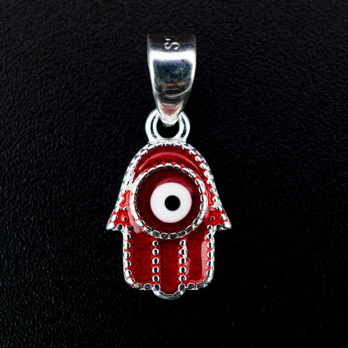 Dije Mano Fátima Roja Ojo Turco Pequeña 100% Plata Fina 925 Color Rojo