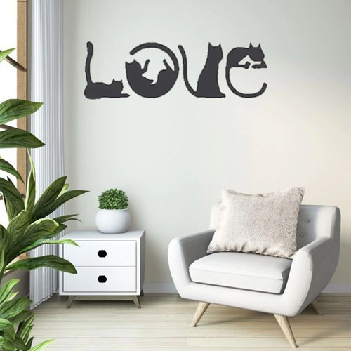 Cuadro Cuadríptico  Love Gatitos Calado Mdf Pared Decoración