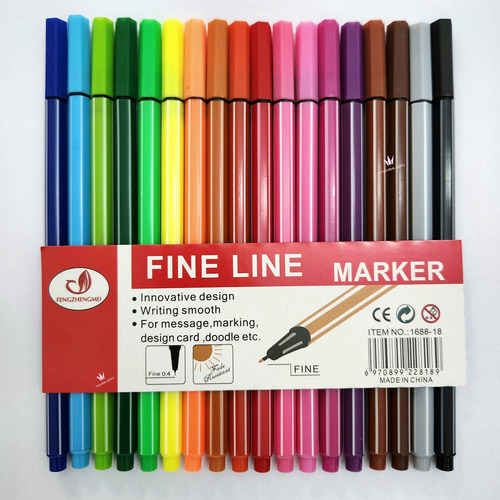 18 Marcadores Microfibras Fine Line Colores Surtidos 0,4mm