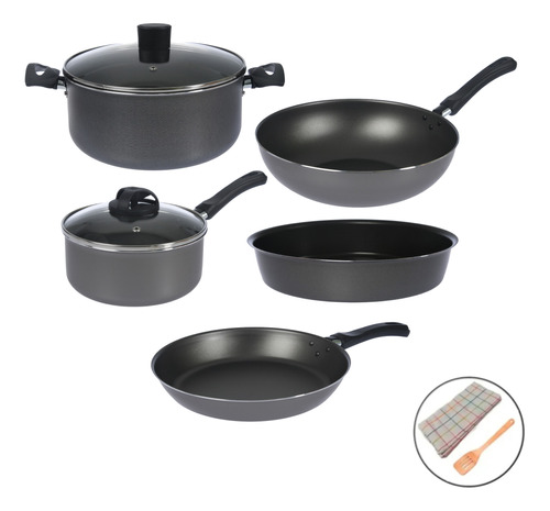 Bateria De Cocina Cacerolas Sartén Tortera Wok Aston Plata