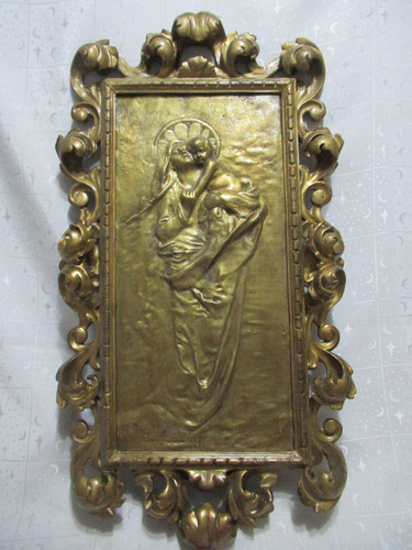 Cuadro Bronce Cera Perdida Virgen Jesús Marco Madera (15490 Dorado Oscuro Dorado Oscuro (Usado)