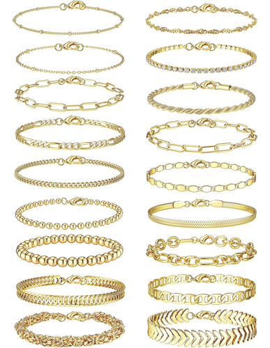 Yadoca 18 Pulseras Apilables De Oro Para Mujer, Cadena De Es