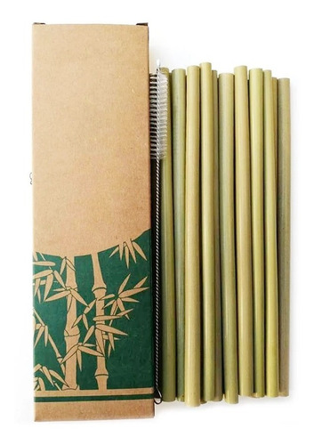 10 Cañitas Sorbete Bambú Reutilizable Ecológico + Cepillo 