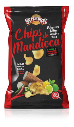 Sertanitos Mandioca Chips Limão Com Pimenta Jalapeno 50g