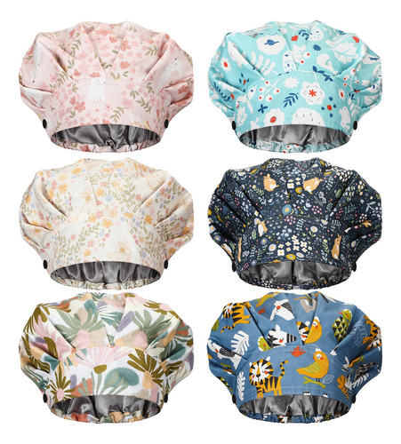 6 Gorros De Bouffant Con Botones, Turbante Elástico, Gorro