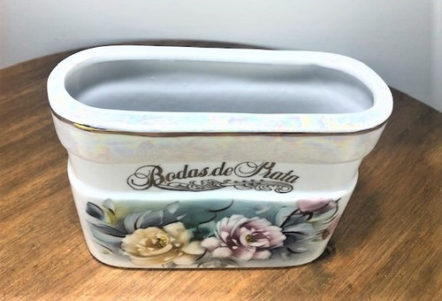 Imagem 6 de 8 de Vaso Porcelana Pintado Bodas De Prata 25 Anos De Casamento