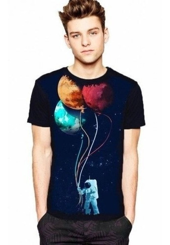 Camiseta Estilosa 3d Fullprint -  Astronauta Balões 