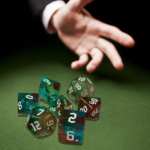 4 Conjunto De Dados Poliédricos De Cor Dupla, 7 Café Verde