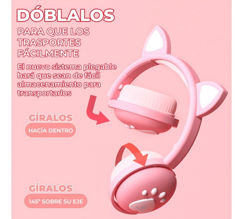 Imagen 6 de 10 de Audífonos Oreja De Gato Auriculares Bluetooth Recargables