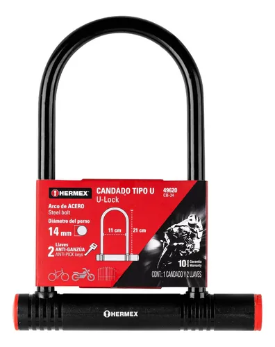 Candado Bicicleta Rígido Tipo U De 12 Mm, Hermex