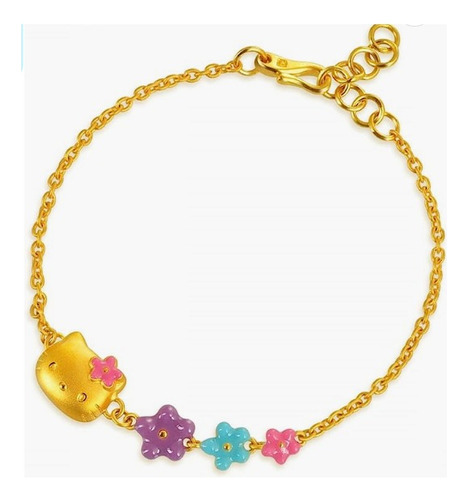 Pulsera Dama Con Dije Hello Kitty Sanrio Oro 24k