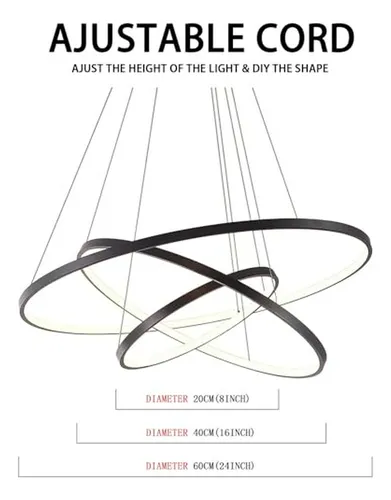 Lámpara Colgante Led Moderna 3 Anillos Para Sala Y Comedor