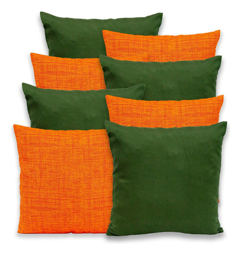 Kit 8 Capas Para Almofadas Gorgurinho Com Zíper 40x40 VERDE/ LARANJA