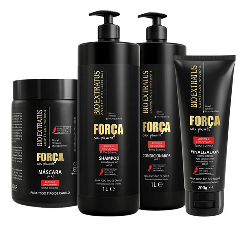  Kit Força Com Pimenta Sh + Cond + Másc + Fin Bio Extratus