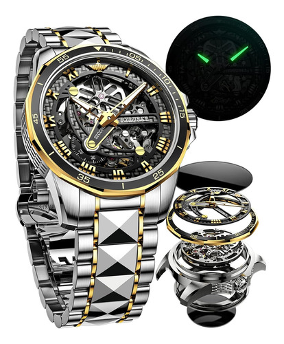 Oupinke Watch For Men Automatic Wristwatch Skeleton Luminous