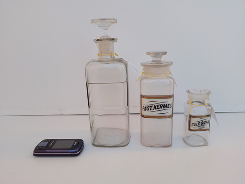 Lote 3 Antiguos Frascos Farmacia Boticario Etiqueta Horno E (Usado)