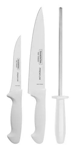 Tramontina Jogo De Facas Tramontina Premium Aço Inox Com Chaira 3 Pçs Cor Branco