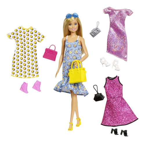 Muñeca Barbie Con Vestidos Zapatos Y Carteras Mattel Gdj40