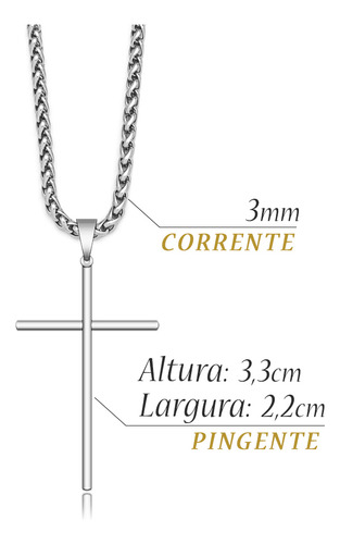 Corrente Cruz Palito Bracelete Masculino J-1590 Aço Prata Cor Prateado