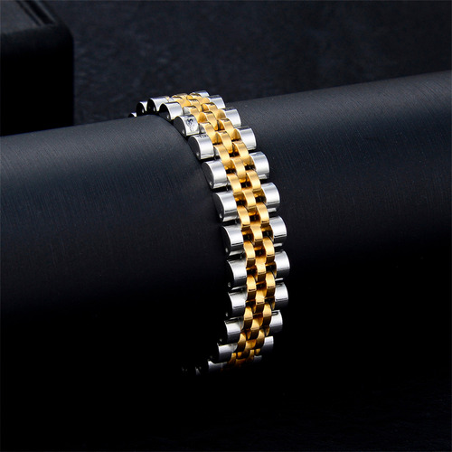 Soku Pulsera Brazalete Chapado Acero Inoxidable Premium Color Oro-plata Largo 21 Cm